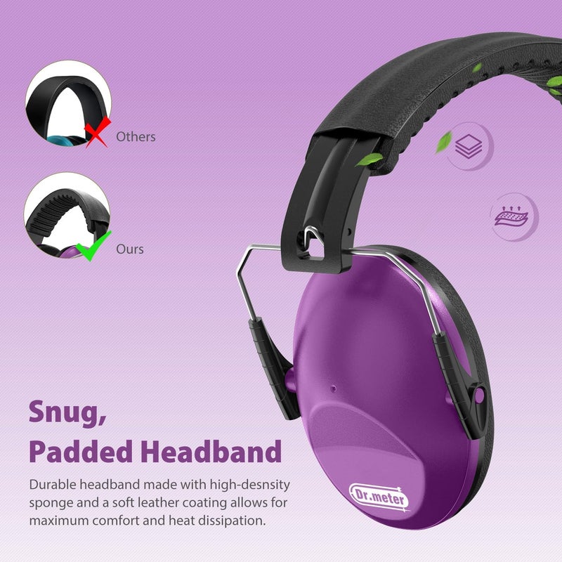 Dr.Meter Ear Muffs for Noise Reduction SNR27.4 Kids Ear Protection with Adjustable Headband - Kids Noise Cancelling Headphones for Concerts, Football Game, Fireworks and Air Shows - Dark Purple - Image 4